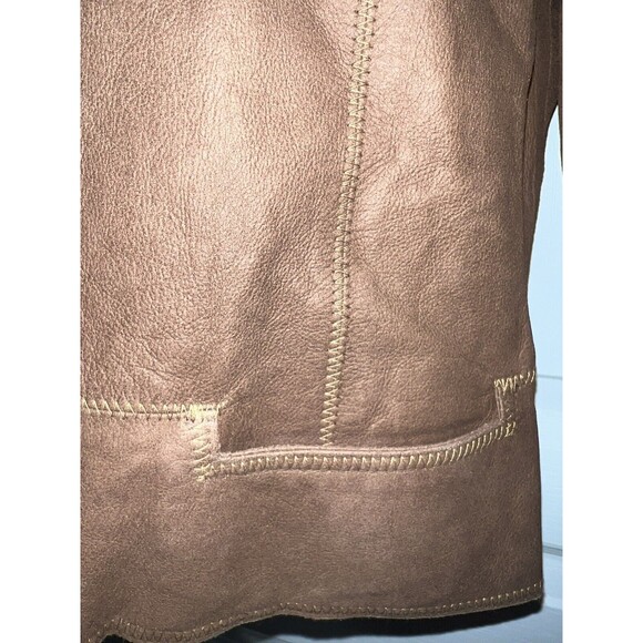 REMY LITE Brown Leather Coat Full Zip Crop Women's Jacket Excellent Condition XS - Picture 5 of 7